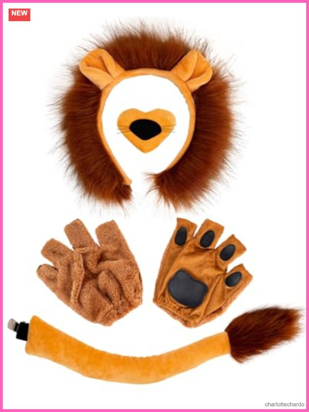 Lion Costume Set Ears Headband Tail Paw Gloves Nose Cosplay Party Accessory